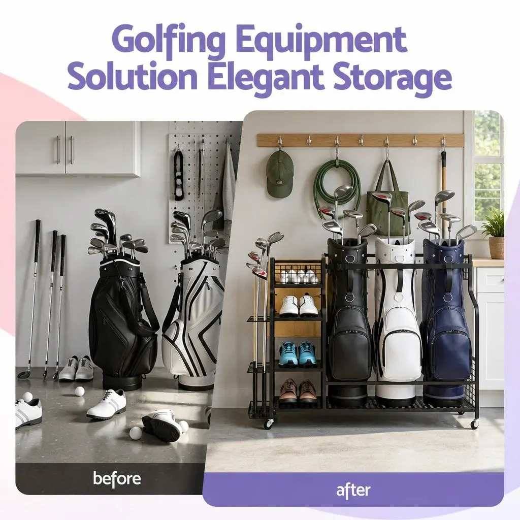 Golf Bag Storage Organizer with Wheels