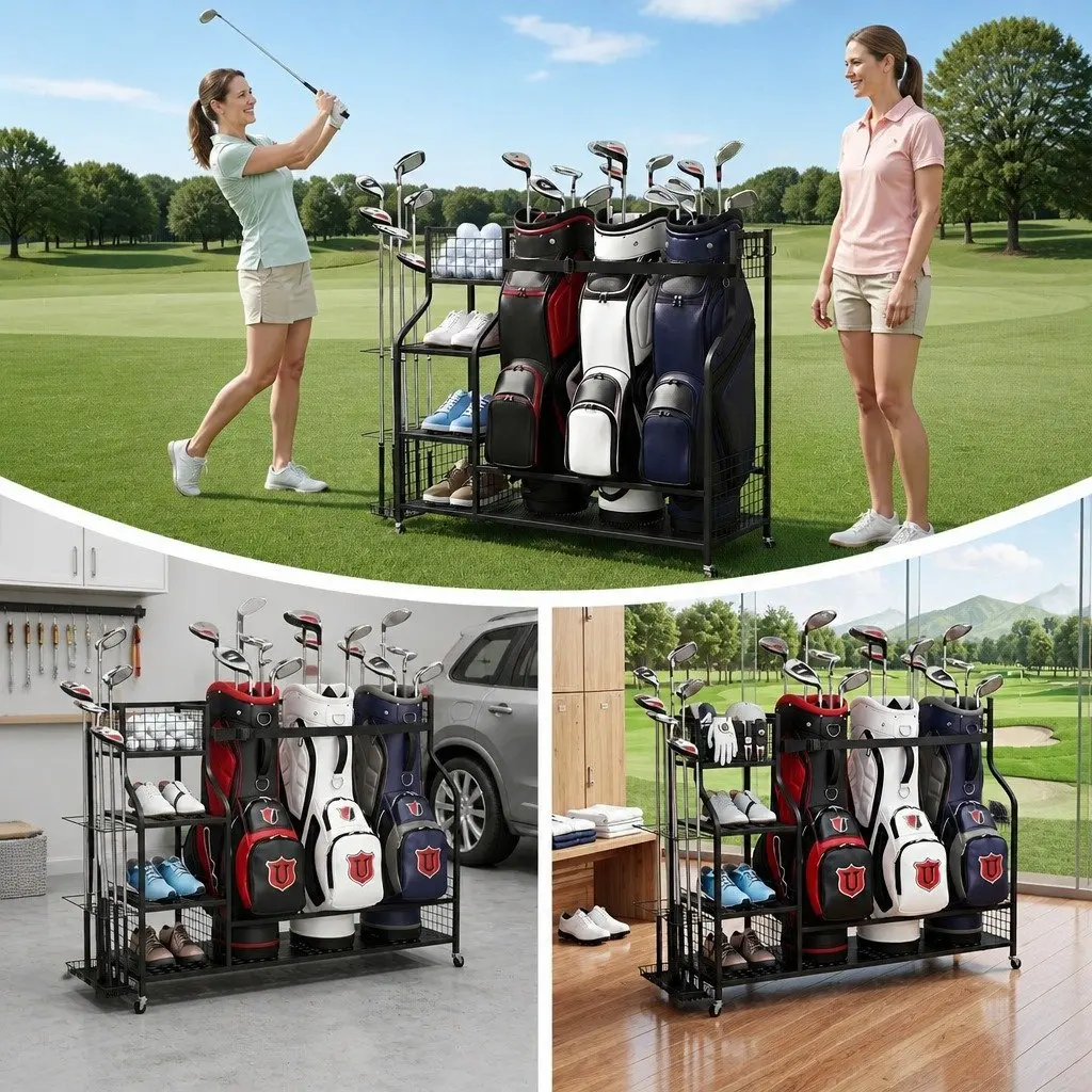 Golf Bag Storage Organizer with Wheels
