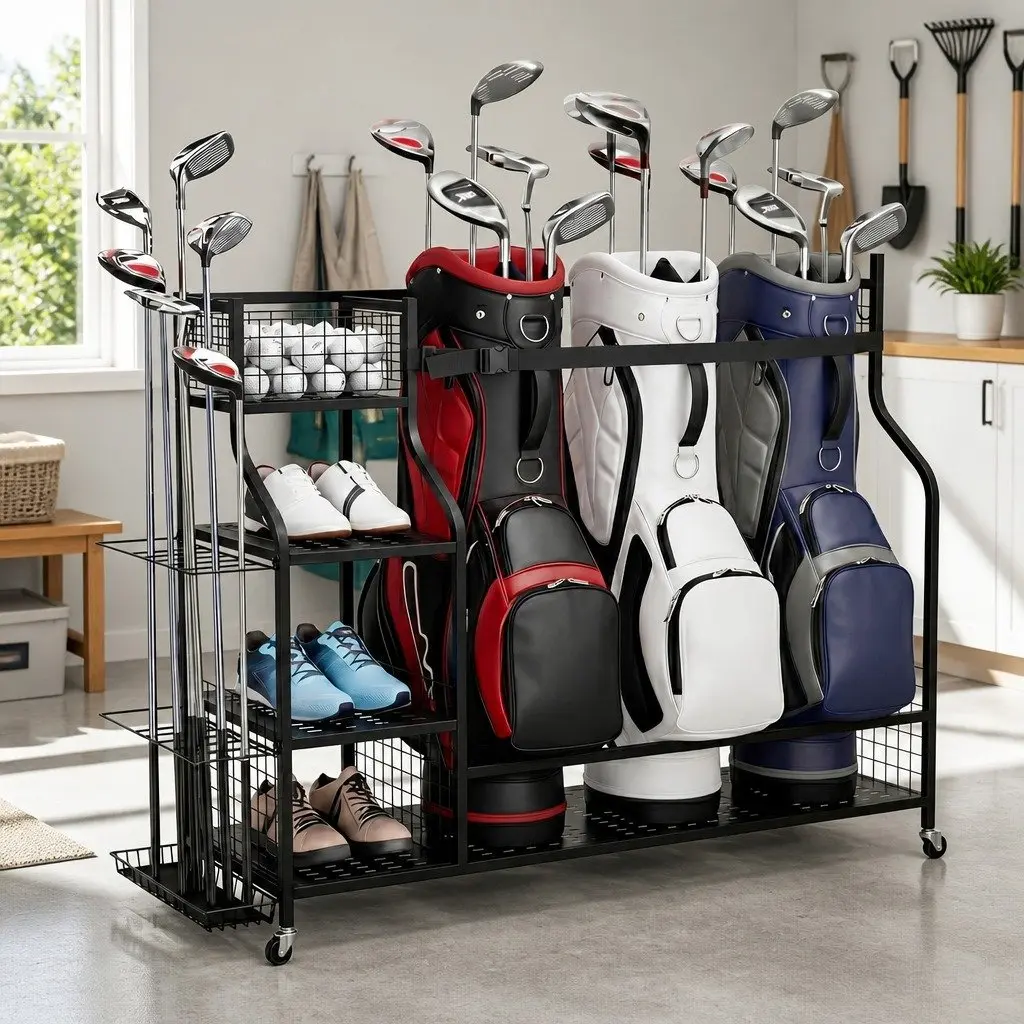 Golf Bag Storage Organizer with Wheels