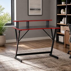 Gaming Desk Computer Workstation 100CM Black Y-Shaped Legs Two Tier