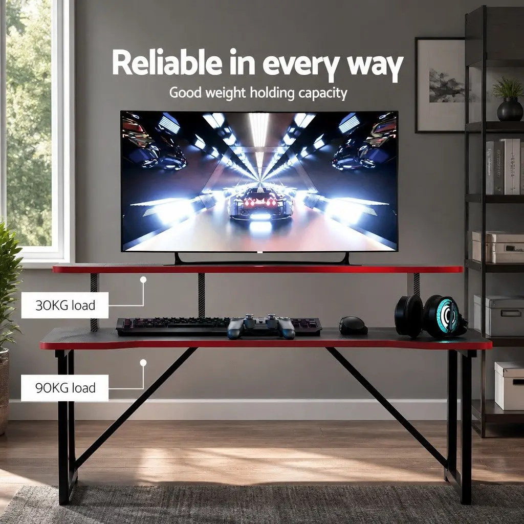 Gaming Desk with Two Tiers, 100CM Black
