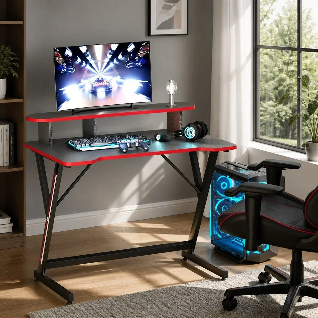 Gaming Desk with Two Tiers, 100CM Black