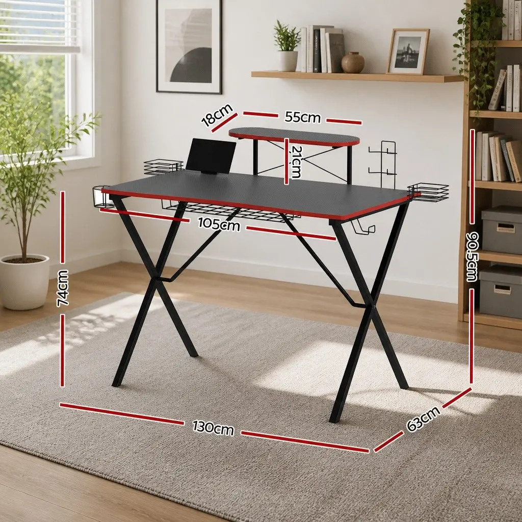 Gaming Desk Computer Workstation 105CM Black Two-Tier Storage Headphone Hook Cup