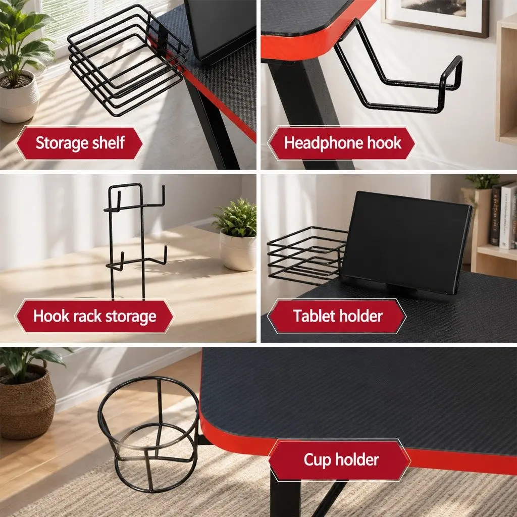 Gaming Desk Computer Workstation 105CM Black Two-Tier Storage Headphone Hook Cup