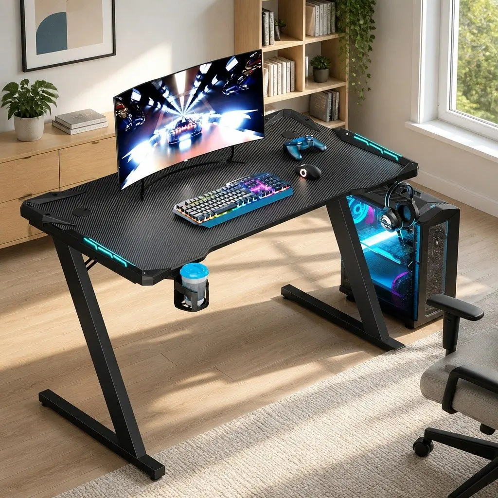 Gaming Desk LED Light 120CM Home Office Workstation Table
