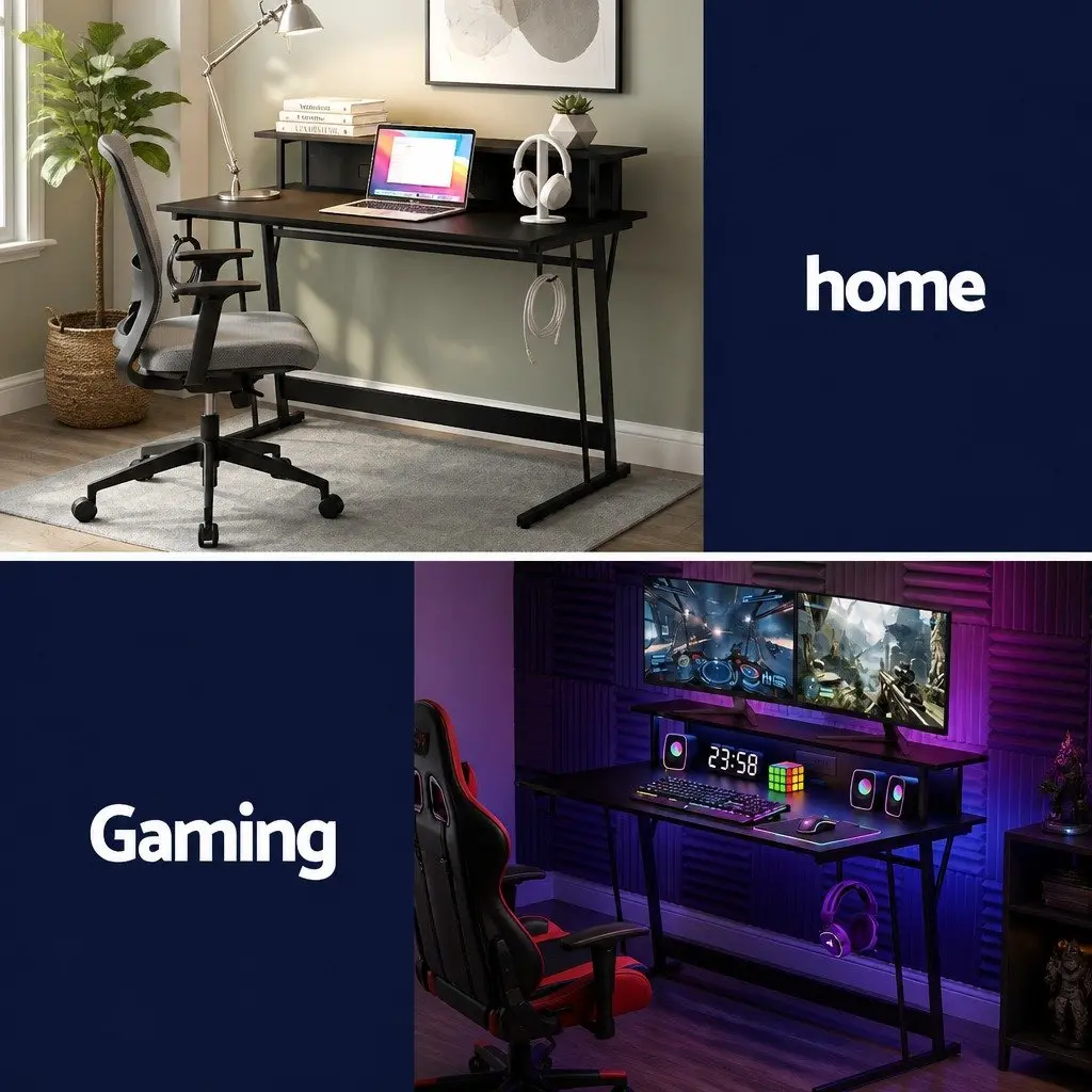 Gaming Desk LED Lights 120cm Computer Workstation Monitor Shelf Power Outlets