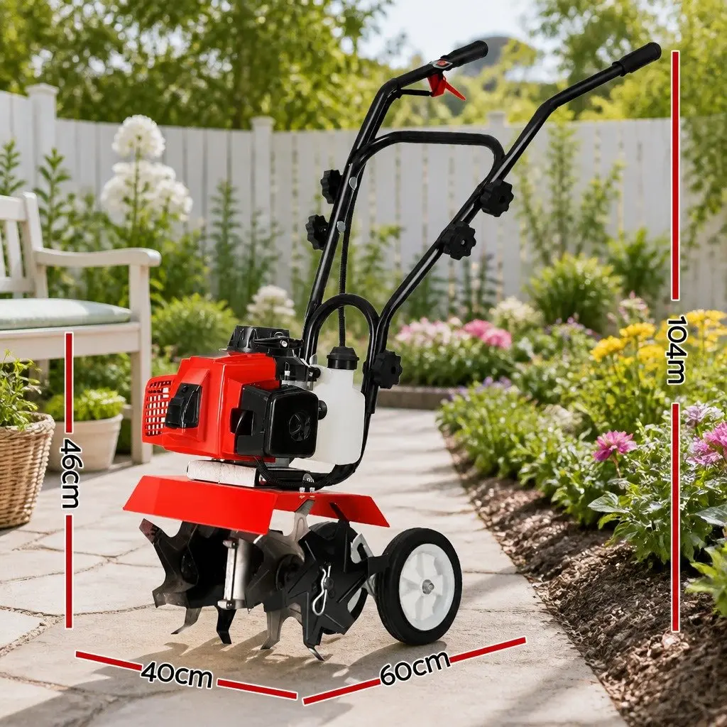 63cc Hand-held Garden Tiller Cultivator Rotary Hoe 4 Blades 400mm Working Width