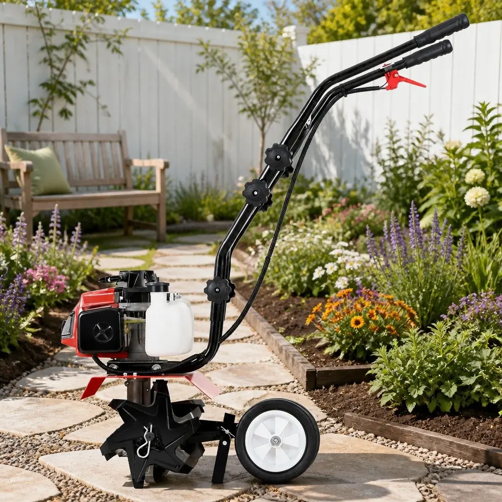 63cc Hand-held Garden Tiller Cultivator Rotary Hoe 4 Blades 400mm Working Width