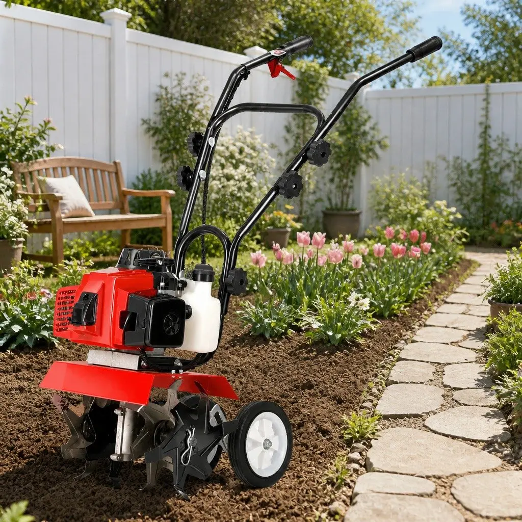 63cc Hand-held Garden Tiller Cultivator Rotary Hoe 4 Blades 400mm Working Width