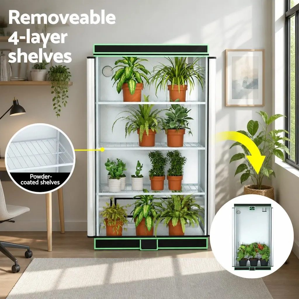 Indoor Grow Tent 100x60x180cm 4-Tier Hydroponic System Mylar Shelving Kit