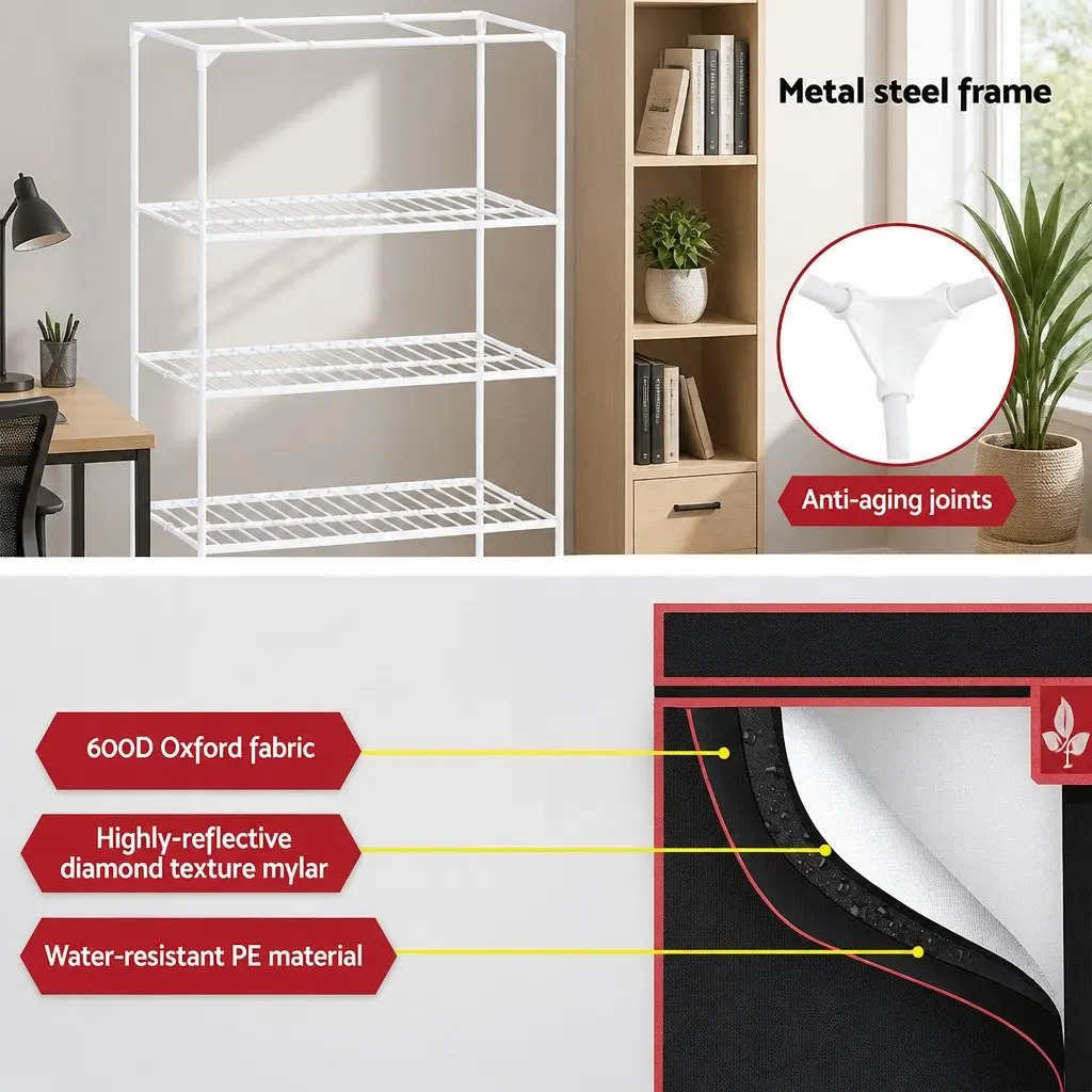 Indoor Grow Tent 100x60x180cm 4-Tier Hydroponic System Mylar Shelving Kit