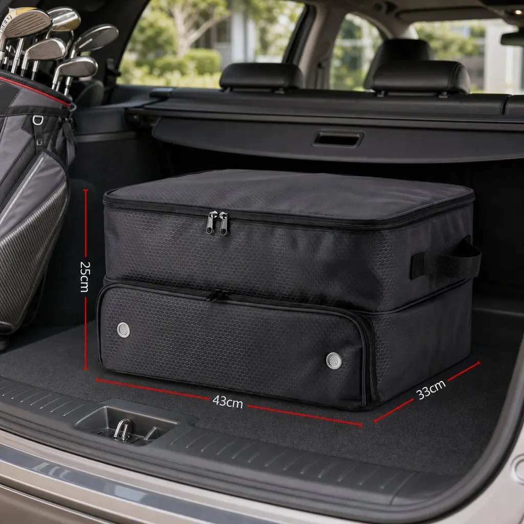 Golf Trunk Organizer 2-Tier Ventilated Shoe Compartment Black