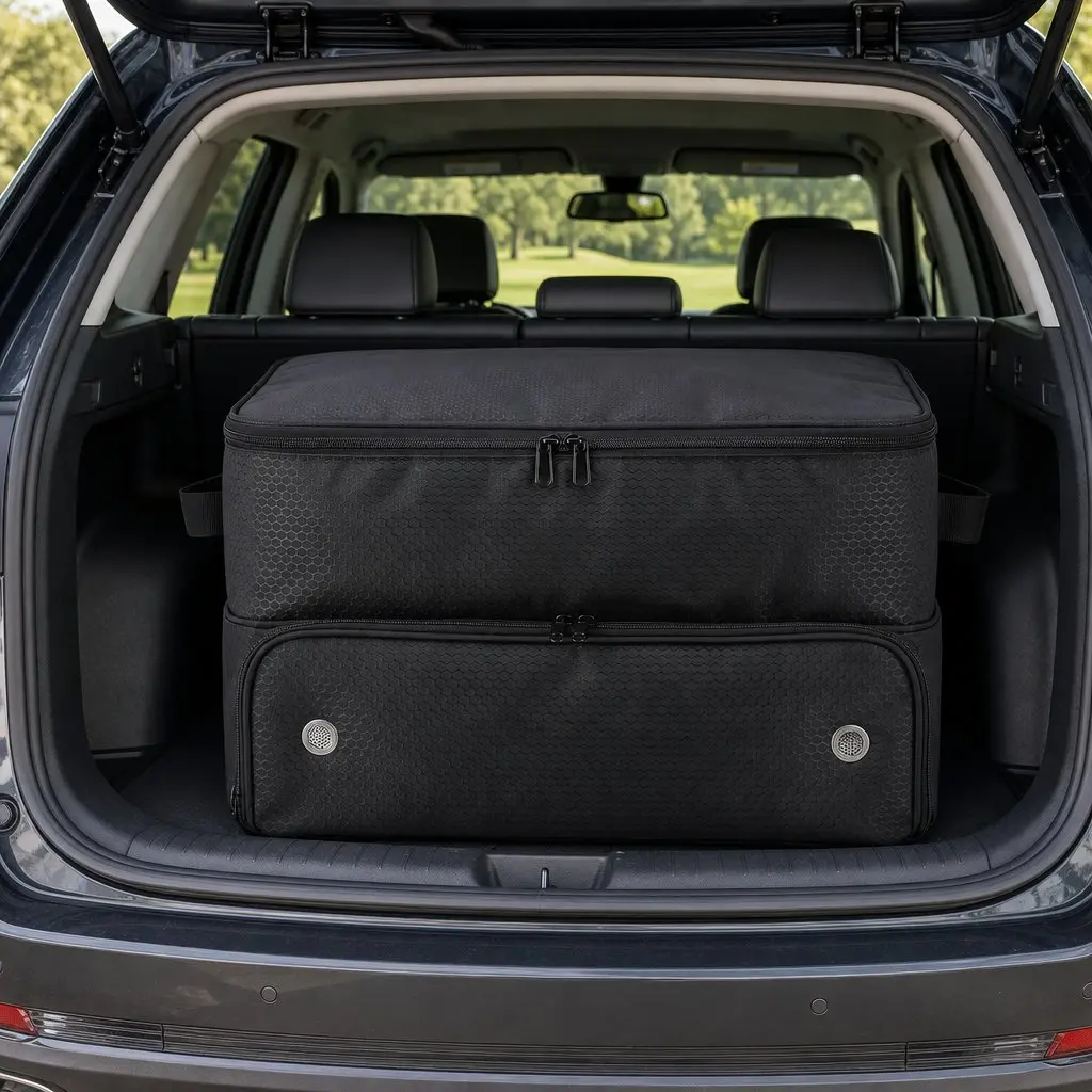 Golf Trunk Organizer 2-Tier Ventilated Shoe Compartment Black