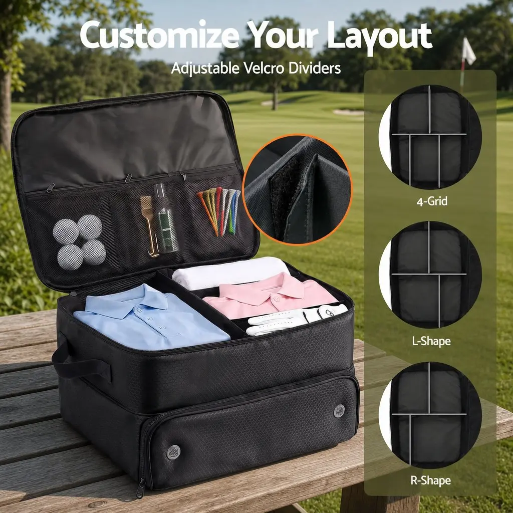 Golf Trunk Organizer 2-Tier Ventilated Shoe Compartment Black
