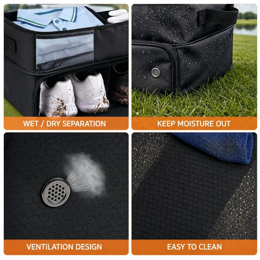 Golf Trunk Organizer 2-Tier Ventilated Shoe Compartment Black