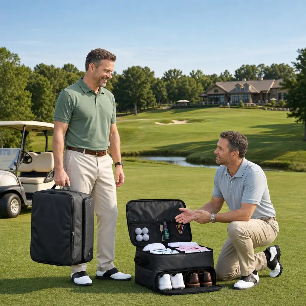 Golf Trunk Organizer 2-Tier Ventilated Shoe Compartment Black