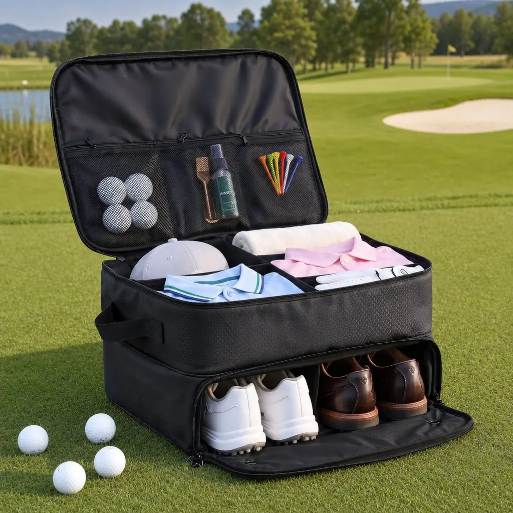 Golf Trunk Organizer 2-Tier Ventilated Shoe Compartment Black