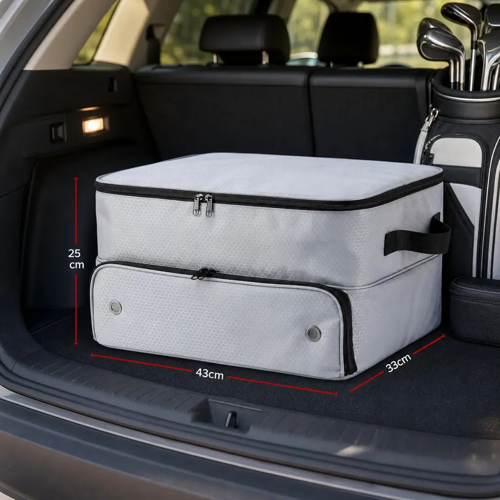 Golf Trunk Organizer Car Storage Bag 2-Tier Ventilated Shoe Compartment Grey
