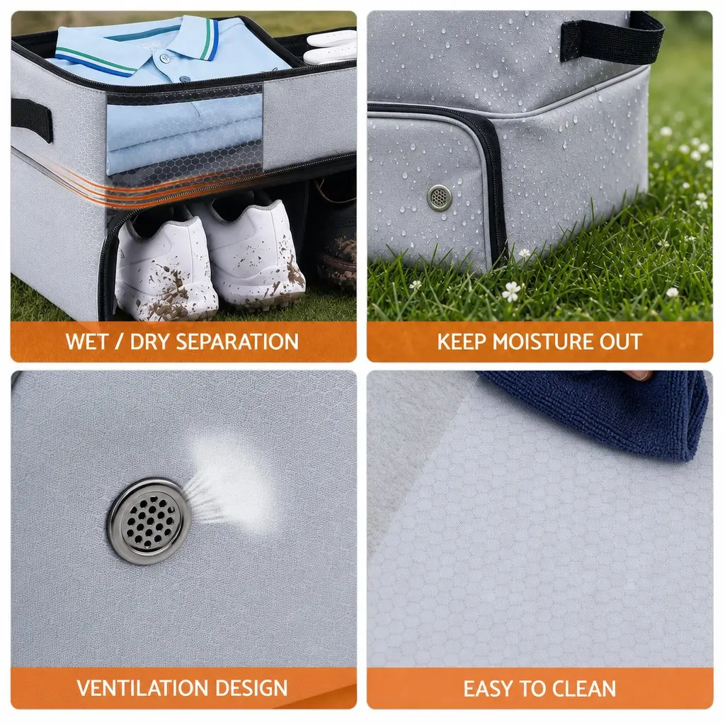 Golf Trunk Organizer Car Storage Bag 2-Tier Ventilated Shoe Compartment Grey