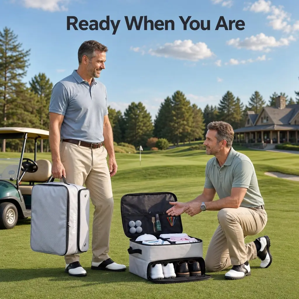 Golf Trunk Organizer Car Storage Bag 2-Tier Ventilated Shoe Compartment Grey