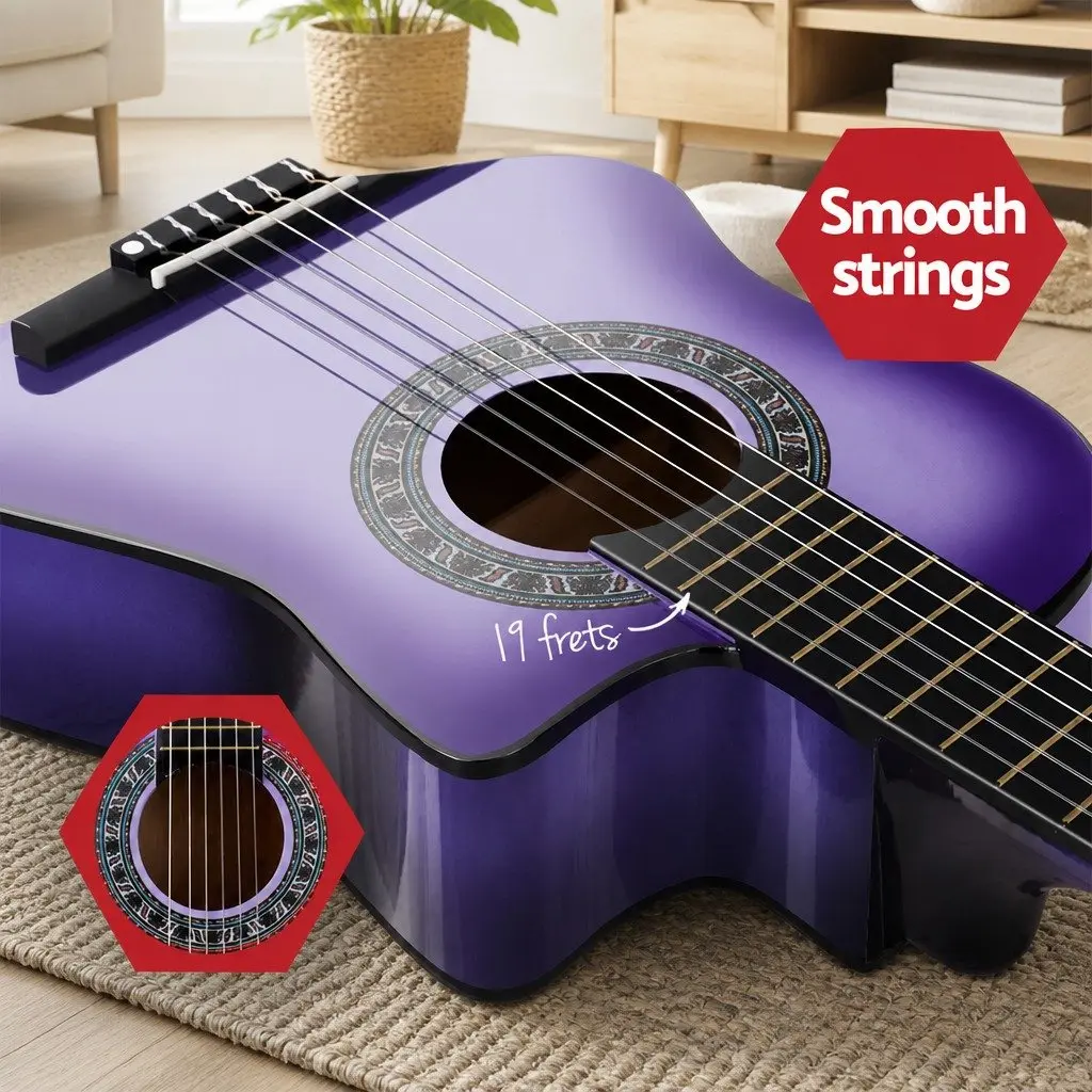34 Inch Classical Guitar Nylon String Wooden Body Beginner Kids Learning Purple