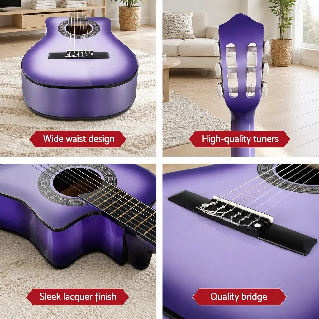 34 Inch Classical Guitar Nylon String Wooden Body Beginner Kids Learning Purple