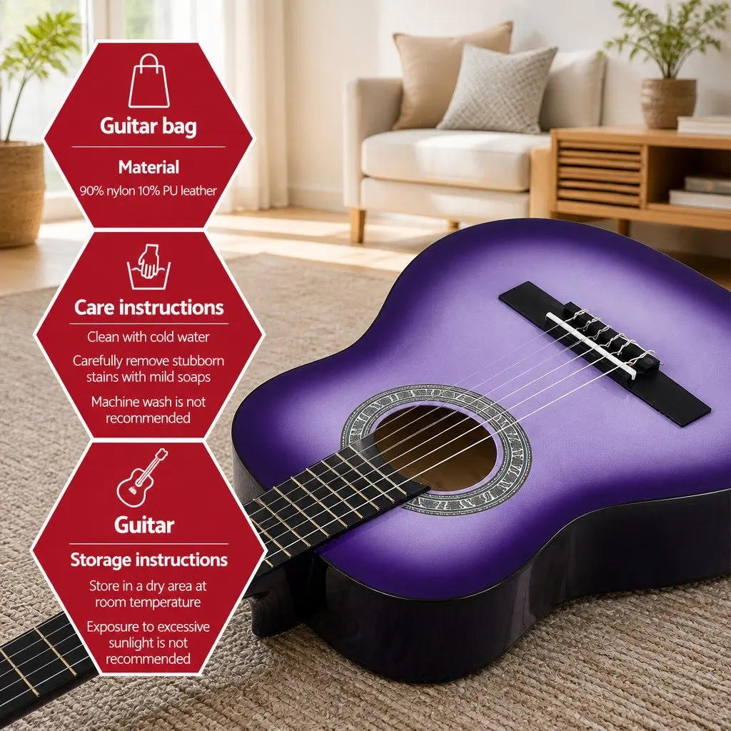 34 Inch Classical Guitar Nylon String Wooden Body Beginner Kids Learning Purple