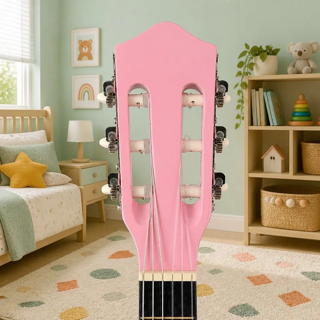 34 Inch Beginner Classical Guitar Lightweight Nylon String for Kids Learning with Wooden Body and Pink Finish