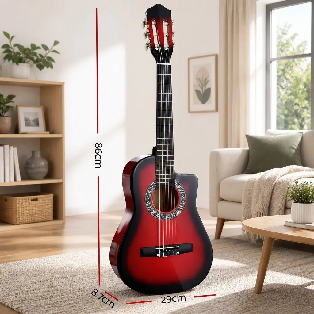 Classical Guitar 34 Inch Nylon String Wooden Body Beginner Kids Red Auditorium