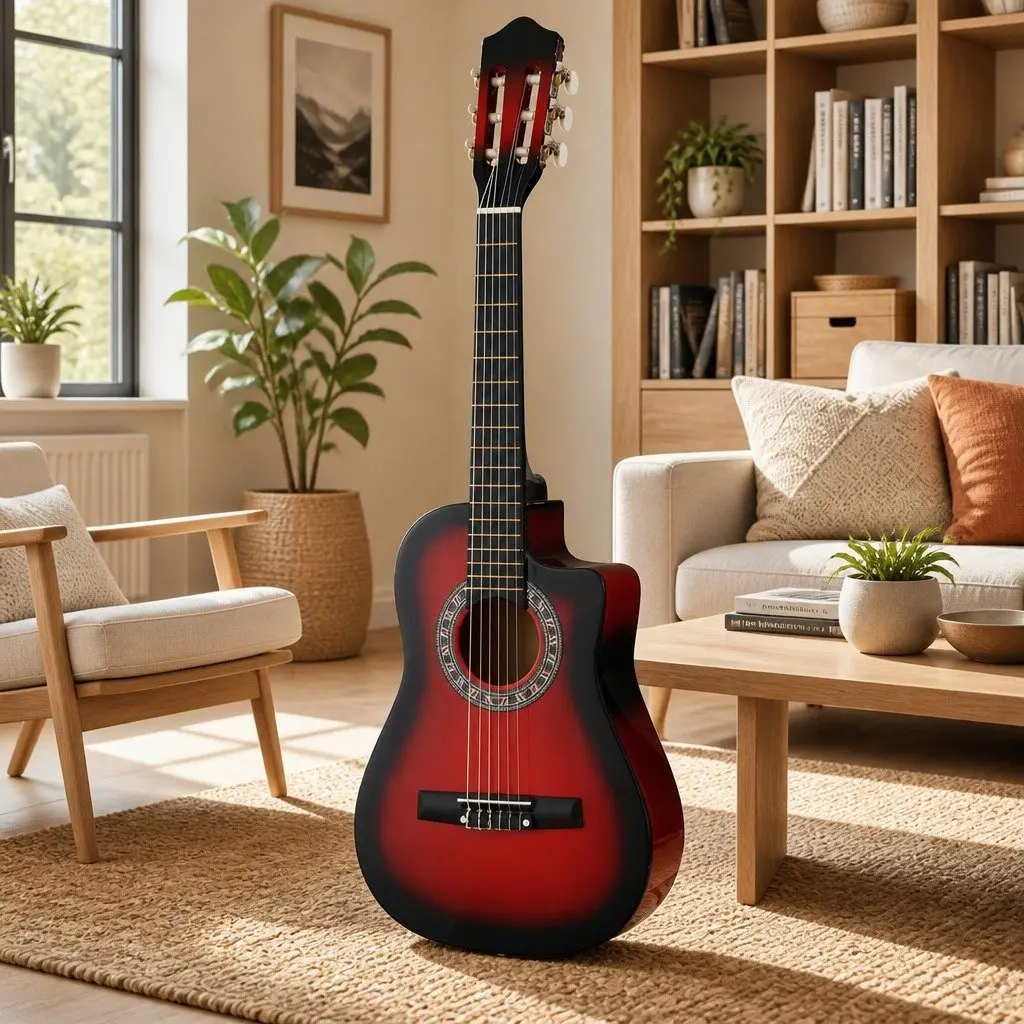 Classical Guitar 34 Inch Nylon String Wooden Body Beginner Kids Red Auditorium