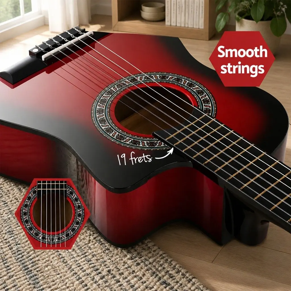 Classical Guitar 34 Inch Nylon String Wooden Body Beginner Kids Red Auditorium
