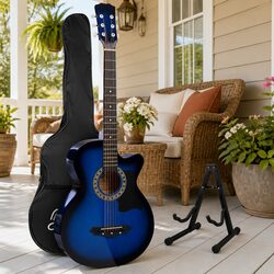 38 Inch Acoustic Cutaway Guitar Steel String Full Size Blue Wooden Body with