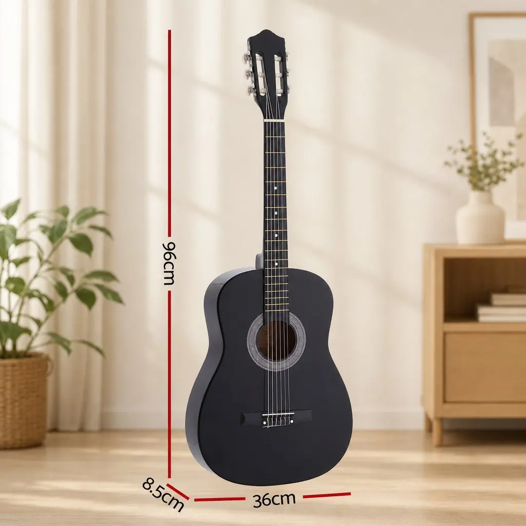 38 Inch Acoustic Guitar Full Size Classical Cutaway Nylon String Black Gloss