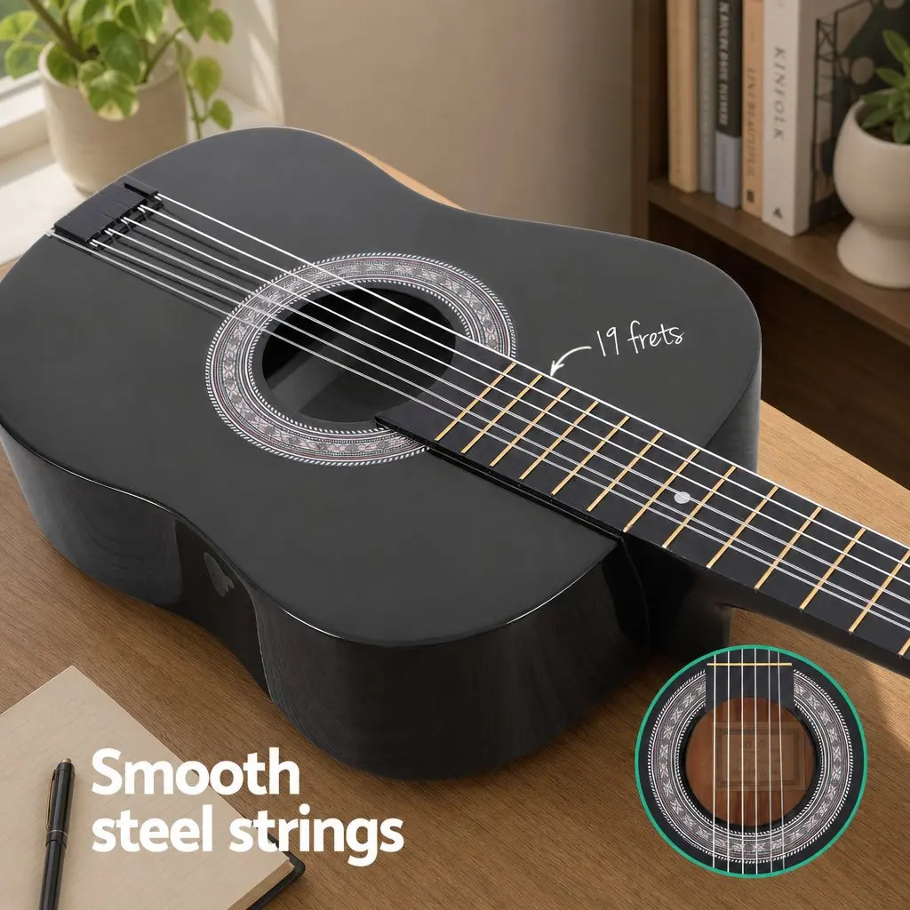 38 Inch Acoustic Guitar Full Size Classical Cutaway Nylon String Black Gloss