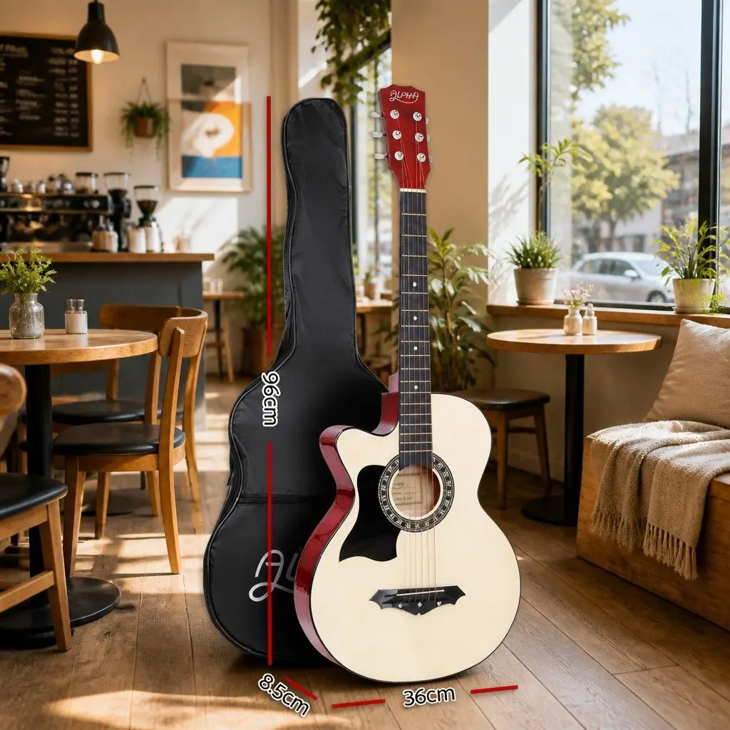 38 Inch Acoustic Guitar Left Handed Steel String Wooden Body with Stand Carry