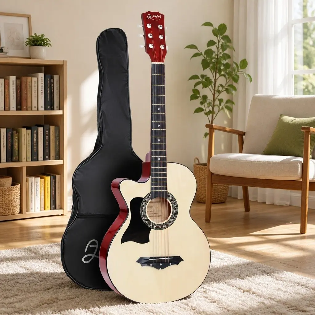38 Inch Left Handed Acoustic Guitar Steel String Full Size Wooden Body Cutaway