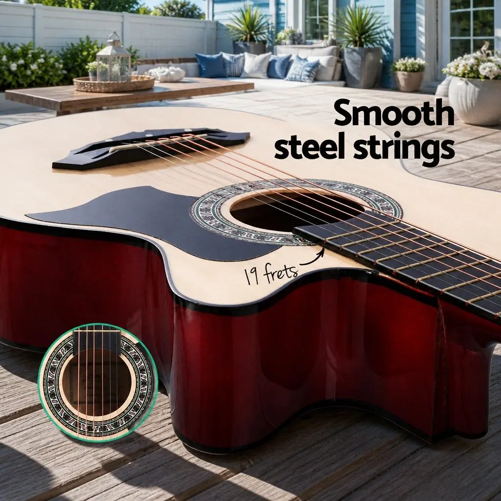 38 Inch Acoustic Cutaway Guitar Full Size Wooden Body Natural Wood