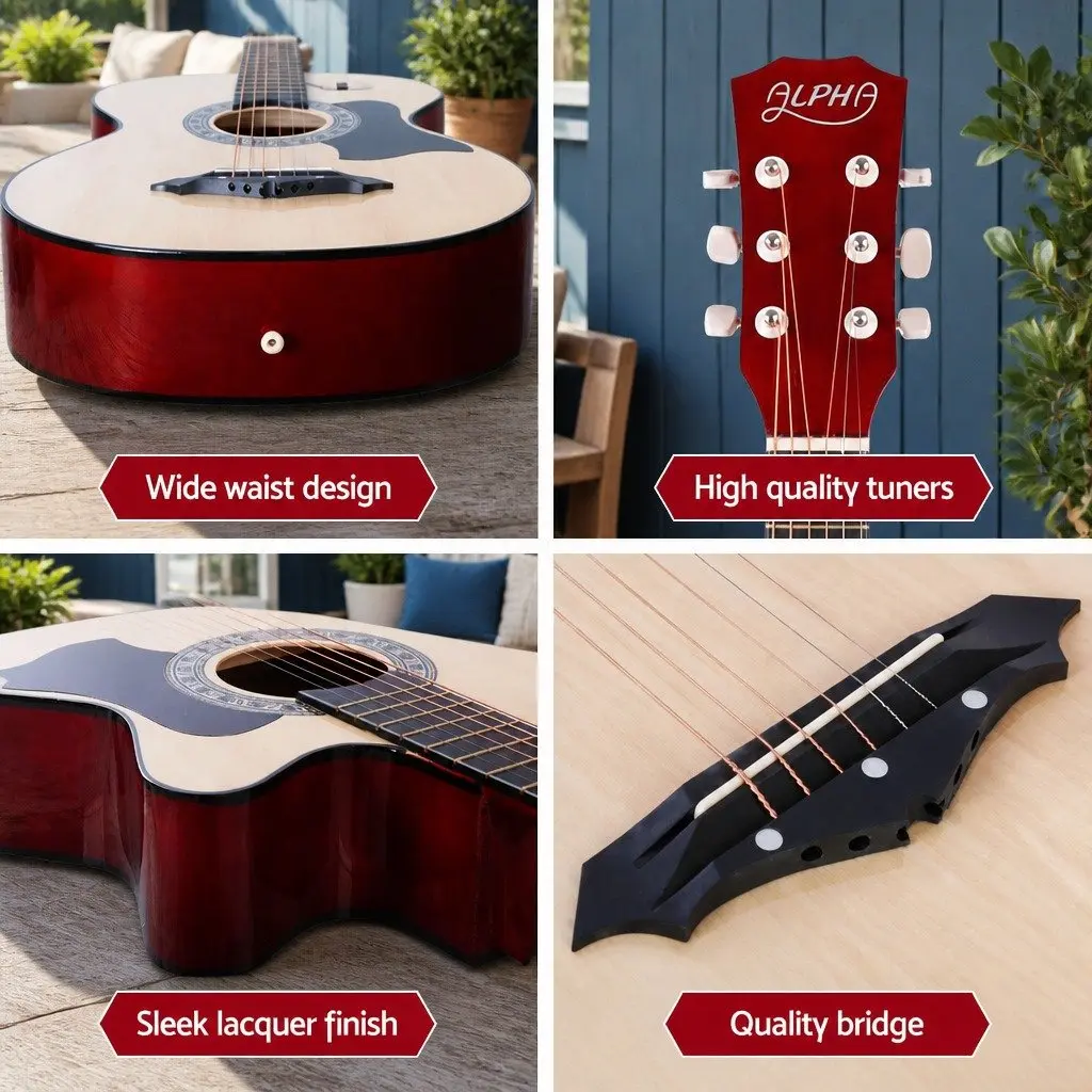38 Inch Acoustic Cutaway Guitar Full Size Wooden Body Natural Wood