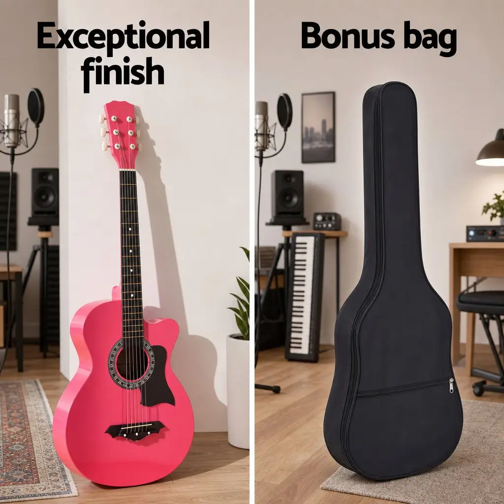 38 Inch Acoustic Guitar Steel String Cutaway Folk Classical Right Handed Pink