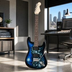 41 Inch Electric Guitar Strat-Style Humbucker Pickup Switch Full Size Blue Skull