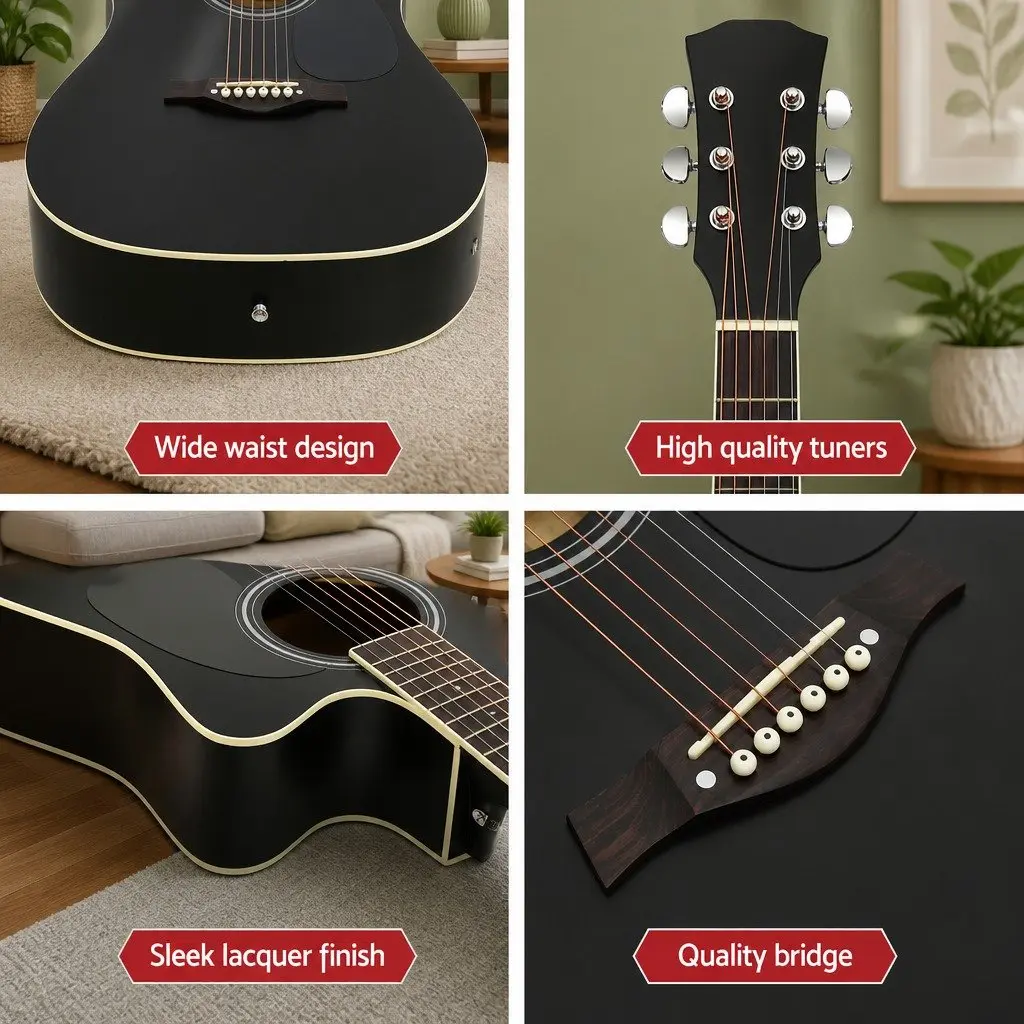 41 Inch Acoustic Guitar Cutaway Black 5-Band EQ Electric Output Dreadnought
