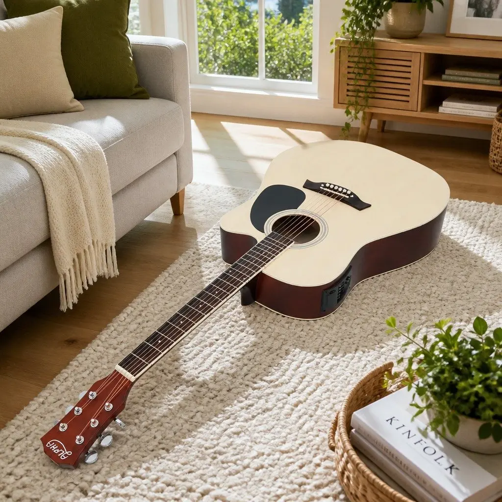 41 Inch Acoustic Guitar 5-Band EQ Cutaway Electric Output Stand Included