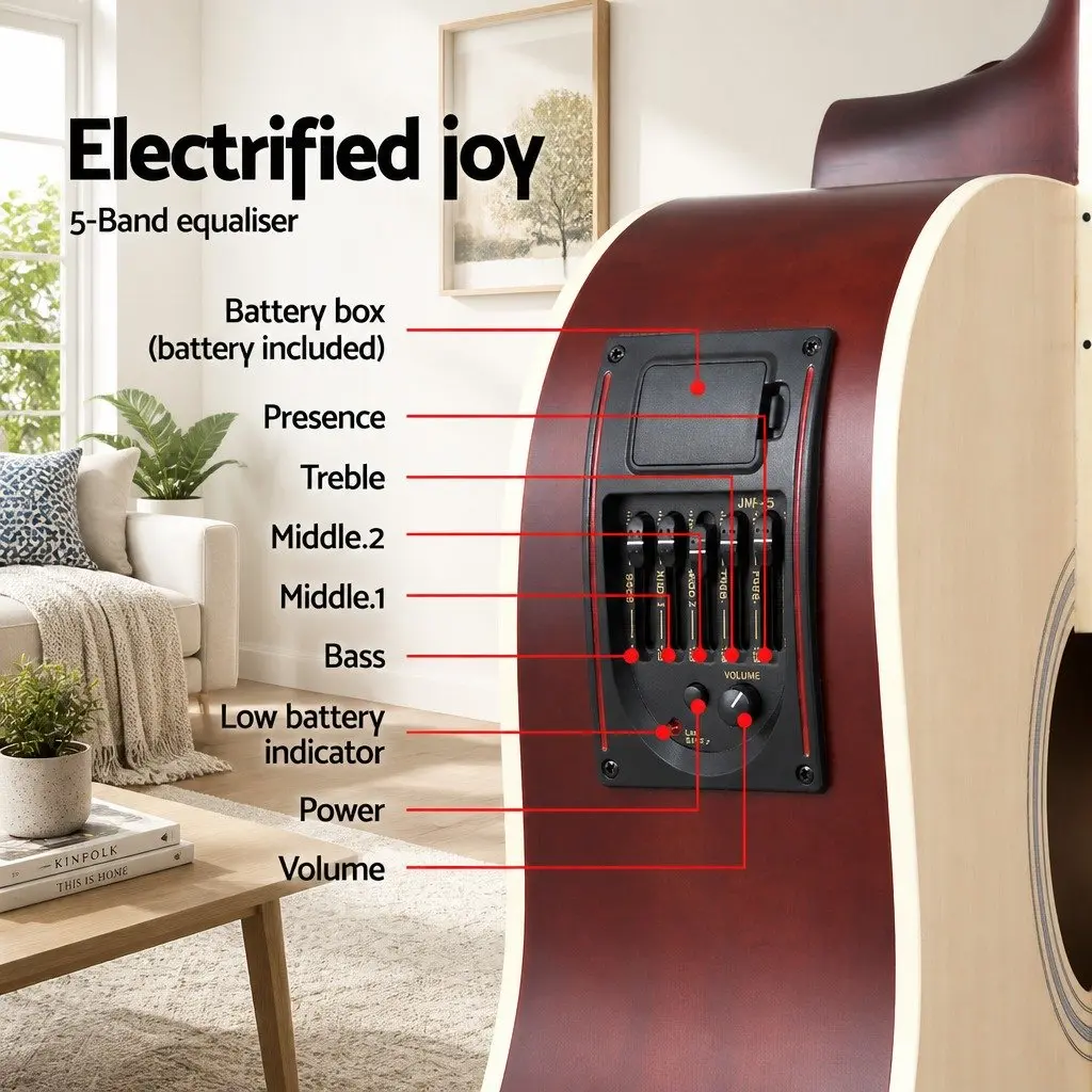 41 Inch Acoustic Guitar 5-Band EQ Cutaway Electric Output Stand Included