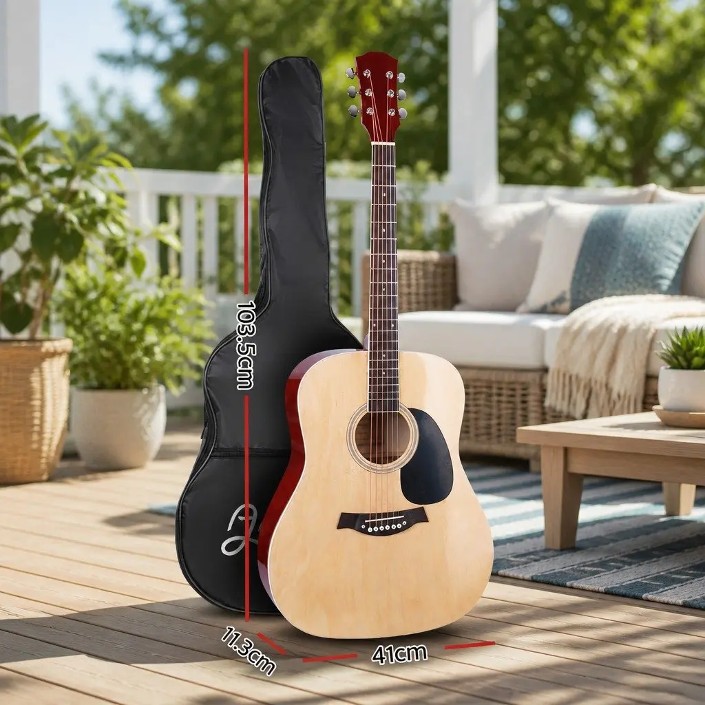 41 Inch Dreadnought Acoustic Guitar Steel String Wooden Body Natural Wood