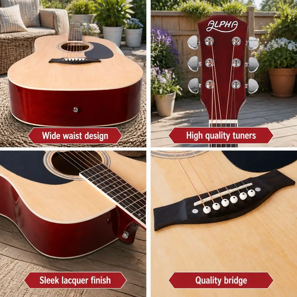 41 Inch Dreadnought Acoustic Guitar Steel String Wooden Body Natural Wood