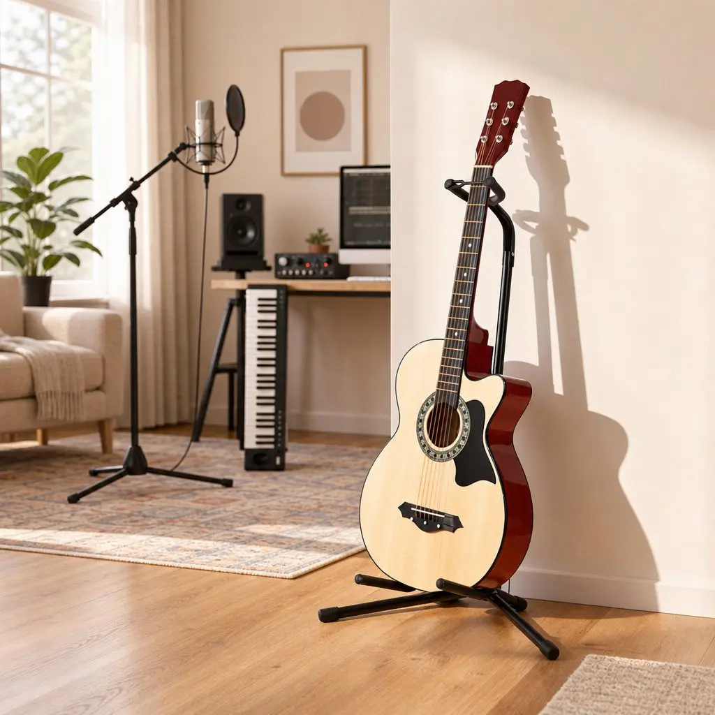Adjustable A-Frame Guitar Stand for Acoustic Electric and Bass Instruments Compact Iron Holder Black