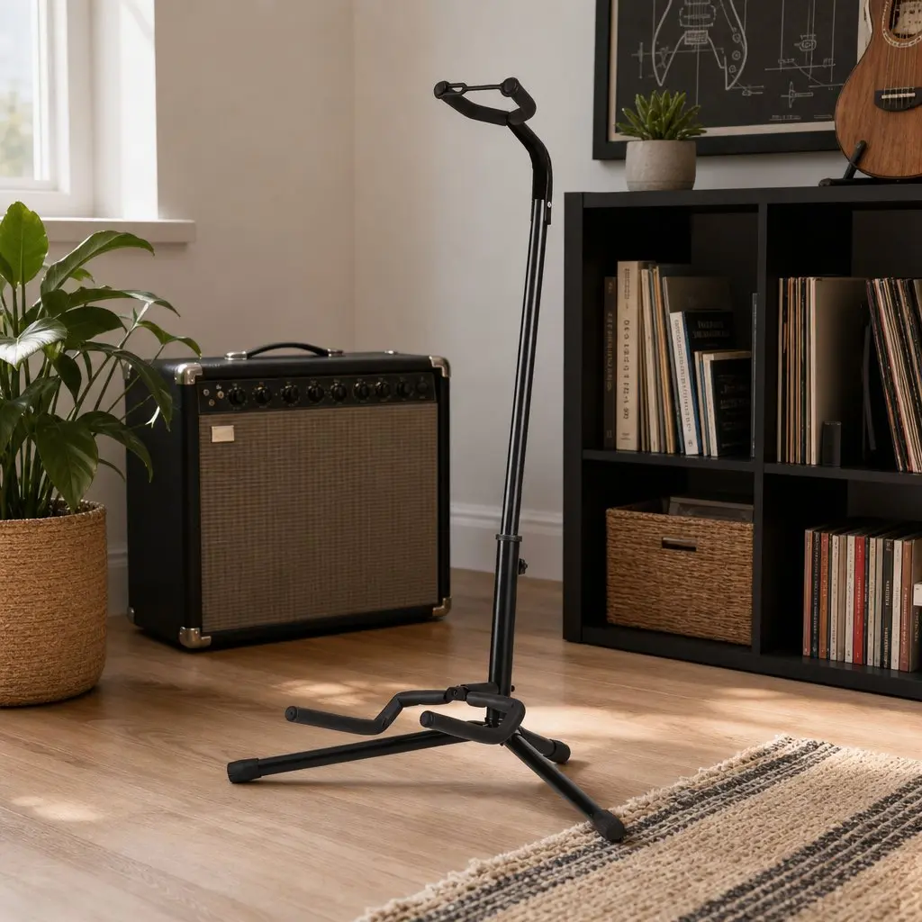 Adjustable A-Frame Guitar Stand for Acoustic Electric and Bass Instruments Compact Iron Holder Black