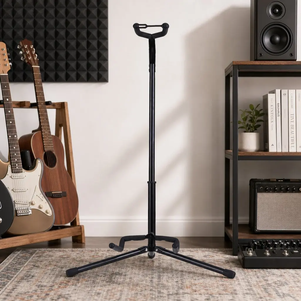 Adjustable A-Frame Guitar Stand for Acoustic Electric and Bass Instruments Compact Iron Holder Black