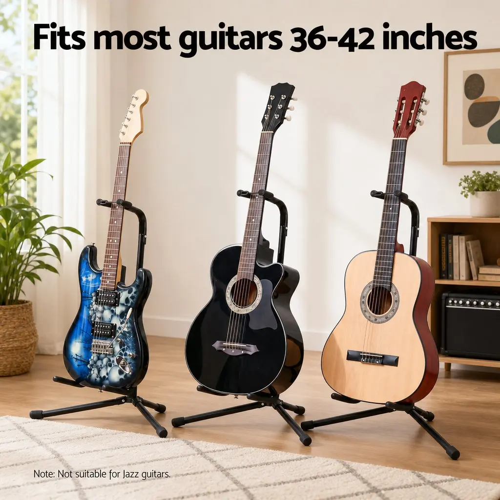 Adjustable A-Frame Guitar Stand for Acoustic Electric and Bass Instruments Compact Iron Holder Black