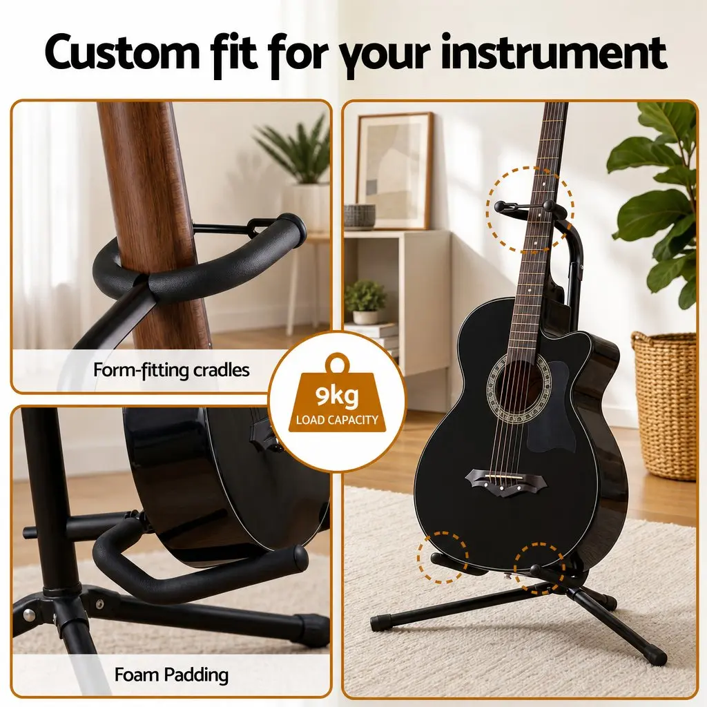 Adjustable A-Frame Guitar Stand for Acoustic Electric and Bass Instruments Compact Iron Holder Black